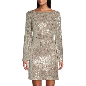 Preston & York Marlee Sequin Dress Silver Nautical Glam Long Sleeve Size 16